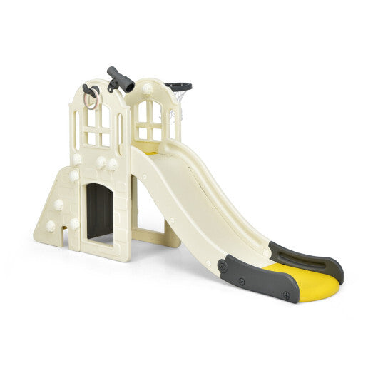 6-In-1 Large Slide for Kids Toddler Climber Slide Playset with Basketball Hoop-Yellow - Color: Yellow - Minihomy