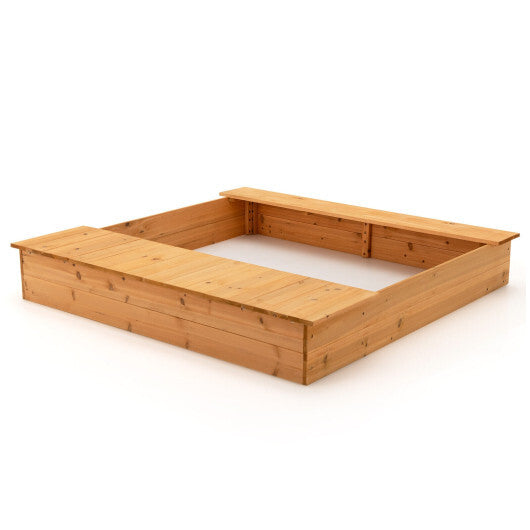 Kids Wooden Sandbox with Bench Seats and Storage Boxes - Color: Natural