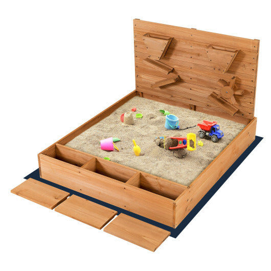 Kids Wooden Square Sandbox with Cover - Color: Brown