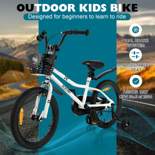 18 Feet Kid's Bike with Removable Training Wheels-Black & White - Color: Black & White - Minihomy