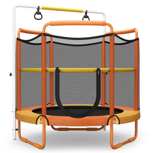 5 Feet Kids 3-in-1 Game Trampoline with Enclosure Net Spring Pad-Orange - Minihomy