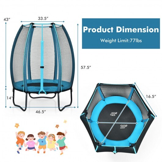 4 Feet Kids Trampoline Recreational Bounce Jumper with Enclosure Net-Blue - Color: Blue - Minihomy