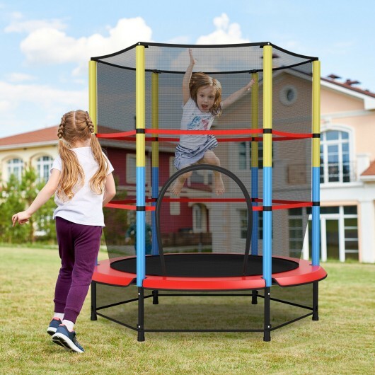 55 Inches Kids Trampoline Recreational Bounce Jumper with Safety Enclosure Net - Minihomy