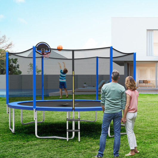 12/14/15/16 Feet Outdoor Recreational Trampoline with Enclosure Net-12 ft - Color: Black - Size: 12 ft