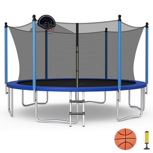 12/14/15/16 Feet Outdoor Recreational Trampoline with Ladder and Enclosure Net-16 ft - Color: Black - Size: 16 ft