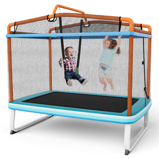 6 Feet Rectangle Trampoline with Swing Horizontal Bar and Safety Net-Orange - Color: Orange - Minihomy