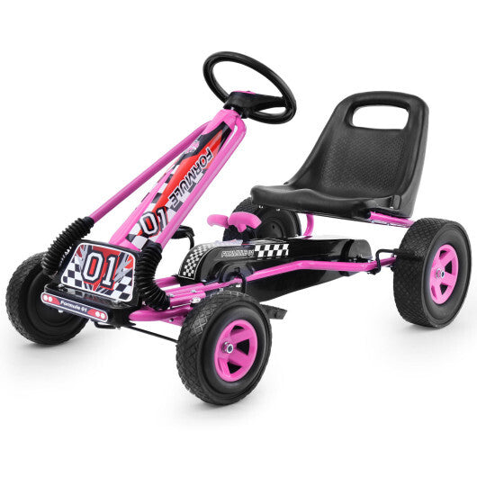 4 Wheels Kids Ride On Pedal Powered Bike Go Kart Racer Car Outdoor Play Toy-Pink - Color: Pink