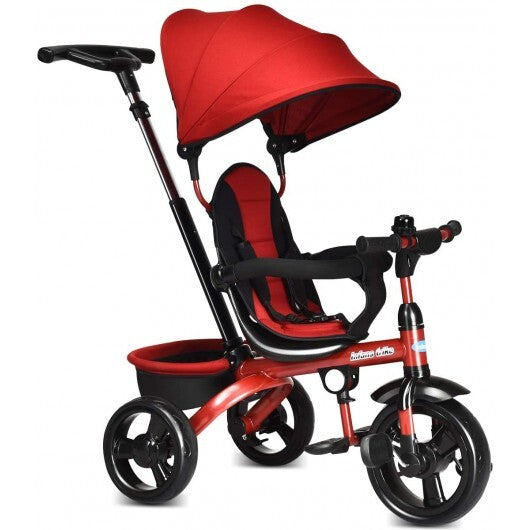 4-in-1 Kids Tricycle with Adjustable Push Handle-Red - Color: Red