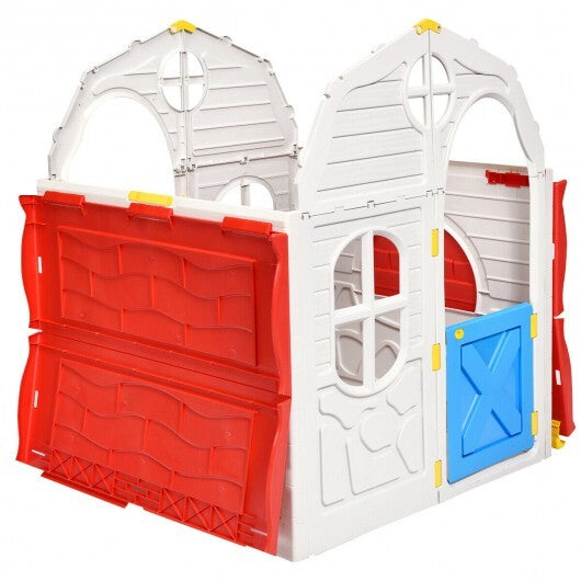 Kids Cottage Playhouse Foldable Plastic Indoor Outdoor Toy - Color: Multicolor - Minihomy