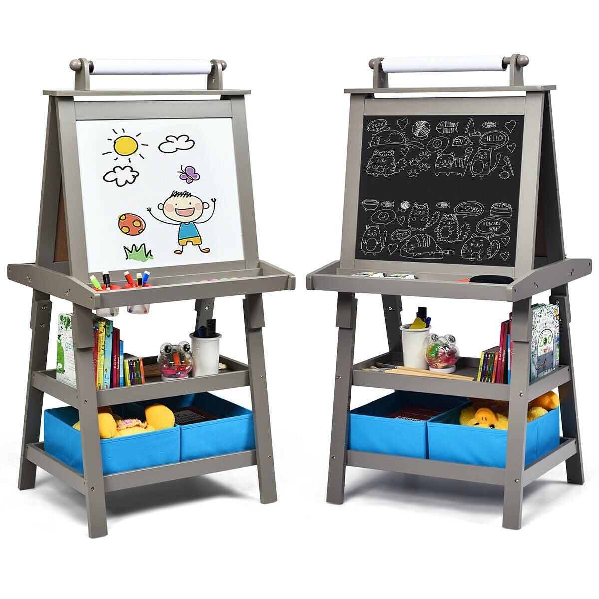 3 in 1 Double-Sided Storage Art Easel-Gray - Color: Gray - Minihomy