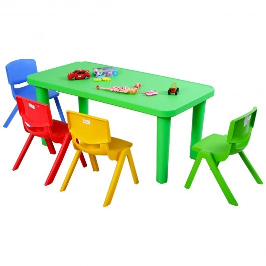 Kids Colorful Plastic Table and 4 Chairs Set - Color: Multicolor