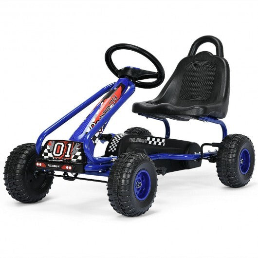 4 Wheel Pedal Powered Ride On with Adjustable Seat-Blue - Color: Blue - Minihomy