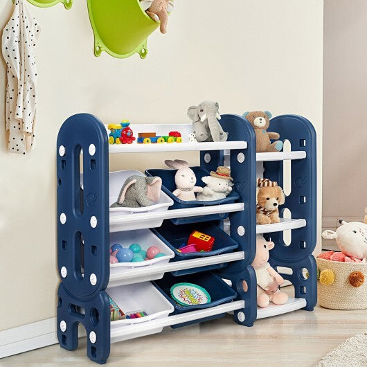 Kids Toy Storage Organizer with Bins and Multi-Layer Shelf for Bedroom Playroom -Blue - Color: Blue