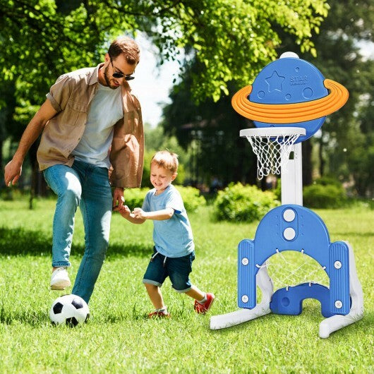 3 in 1 Kids Basketball Hoop Set with Balls-Blue - Color: Blue - Minihomy