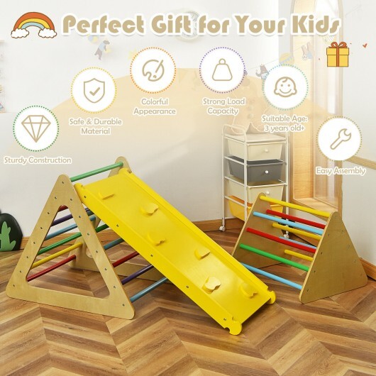 3 in 1 Wooden Set of 2 Triangle Climber with Ramp for Slid - Color: Multicolor - Minihomy