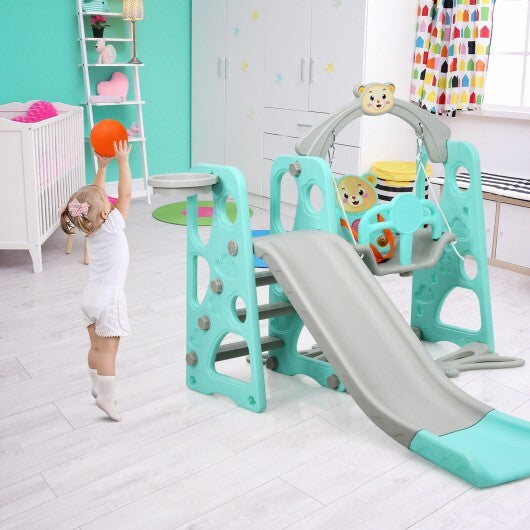 3 in 1 Toddler Climber and Swing Set Slide Playset-Green - Minihomy