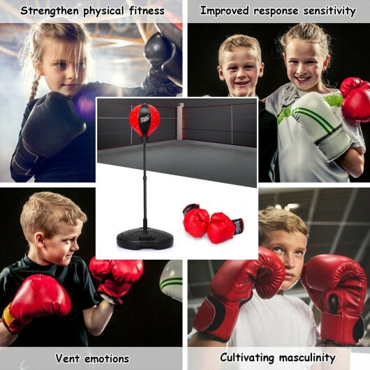 Kids Adjustable Stand Punching Bag Toy Set with Boxing Glove - Minihomy