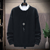 Men's Casual Round Neck Brown Long-Sleeved Pullover Loose Sweater - Minihomy