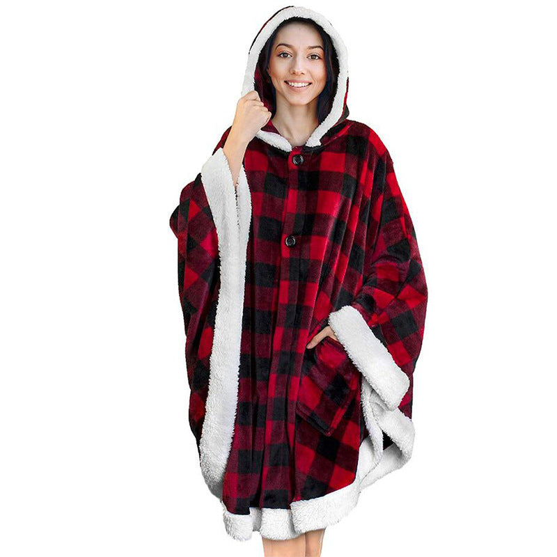 Flannel Double Pocket Soft Plush Cloak