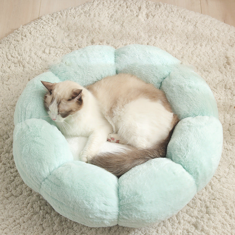 Autumn Winter Plus Velvet Thick Round Flower Cat Litter Kennel