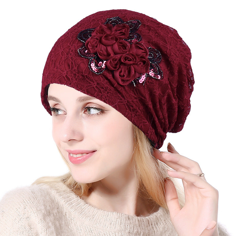 Casual Thin Lace Flower Pullover Hat