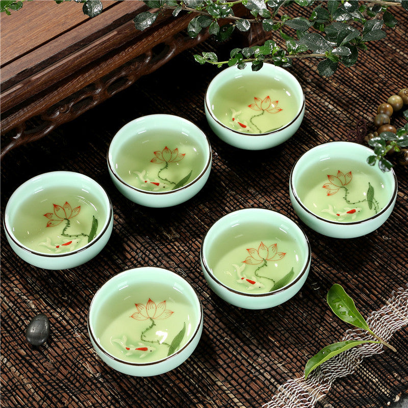 Celadon Hand-painted Ceramic Teacup Kung Fu Tea Set Carp Creative