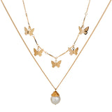 Natural Freshwater Pearl Butterfly Multi-layer Necklace - Minihomy