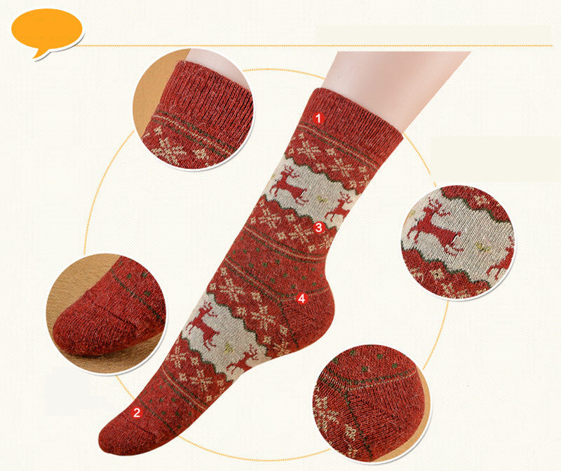 Women's Thickened Warm Retro Christmas Print Socks