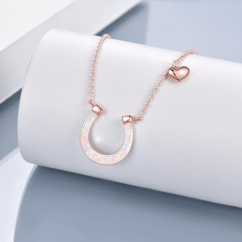 Opal Horseshoe Necklace for Women Sterling Silver Rose Gold Plated Horse Gifts Jewelry for Girls