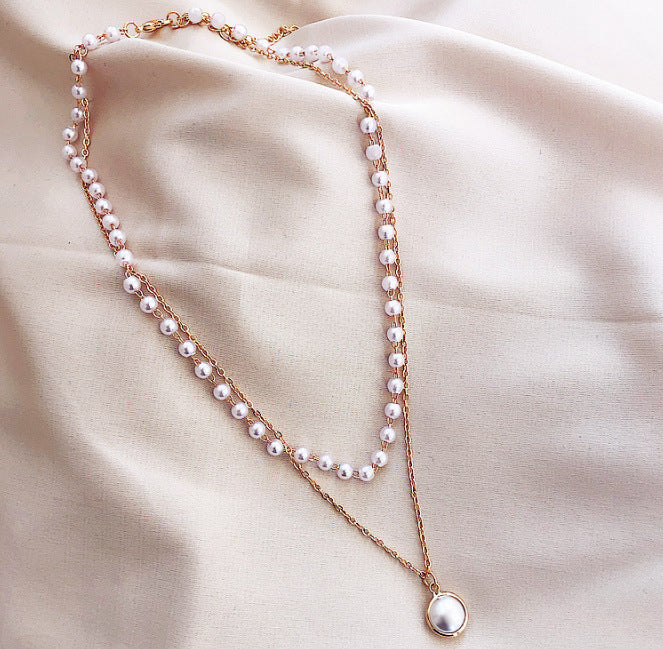 Simple Chain Beaded Multilayer Necklace Pearl Pendant Necklace - Minihomy