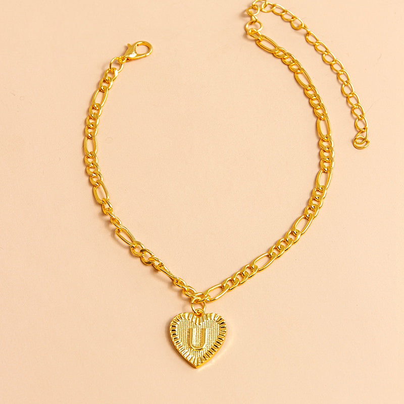 Initial Letter Anklet Gold Color Heart Pendant Foot Bracelets Women - Minihomy