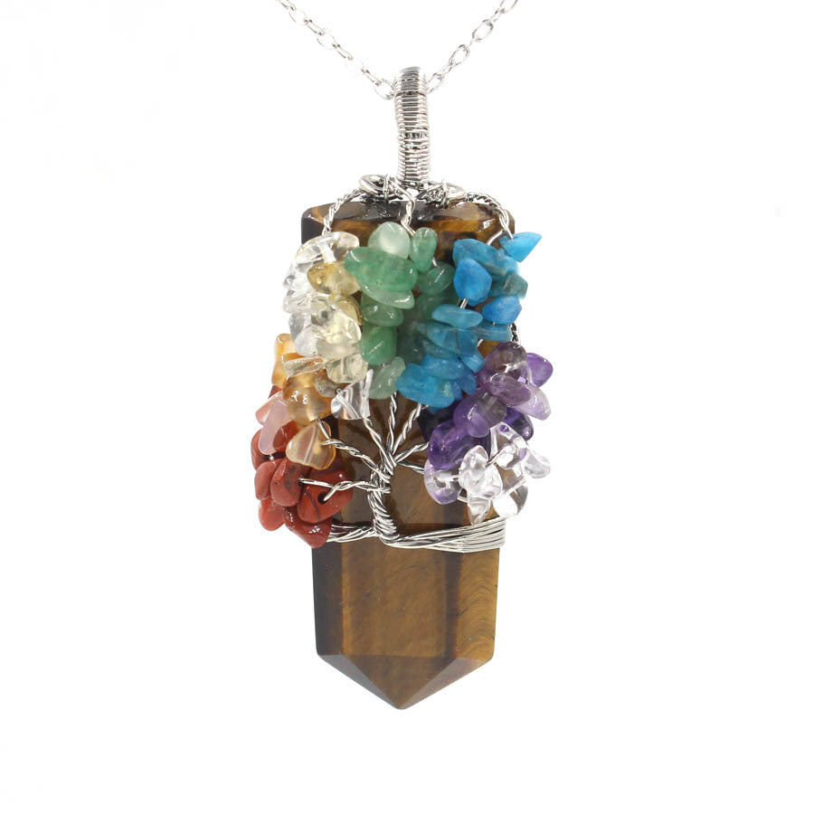 Crystal Column Tree Of Life Winding Pendant Necklace - Minihomy