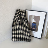 Stylish Checkerboard Wool Knit Woven One-Shoulder Armpit Bag