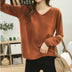 Loose Slimming V-neck Solid Color Long-sleeved Sweater - Minihomy