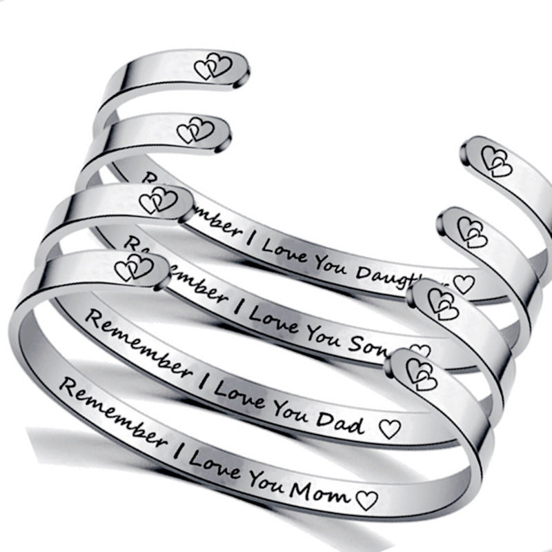 Stainless Steel C-shaped Engraved Bracelet Ring