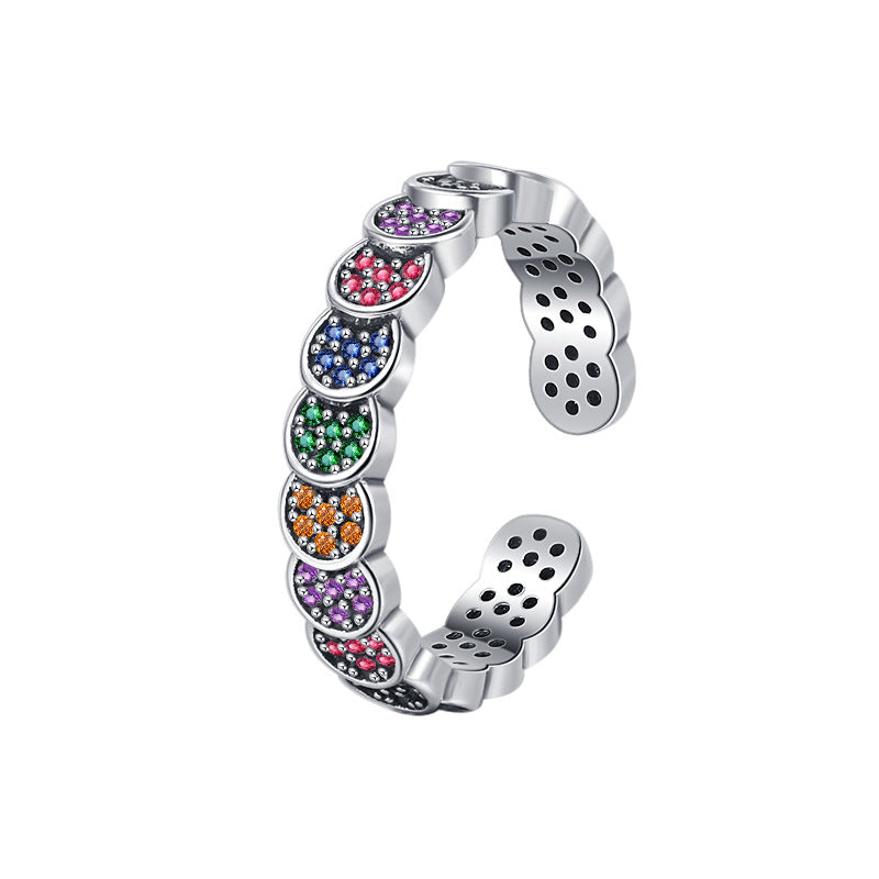 925 Sterling Silver Color Diamond Index Finger Ring Women's Retro Scale Design - Minihomy