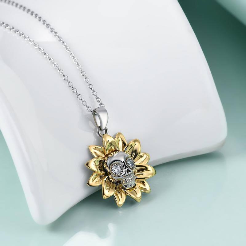 Sunflower Necklaces for Women Sterling Silver S925 with Skull Pendant