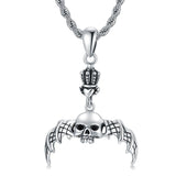 Gothic Skeleton Pendants Necklace with Bat Crown for Men Sterling Silver Matte Gift for Teens