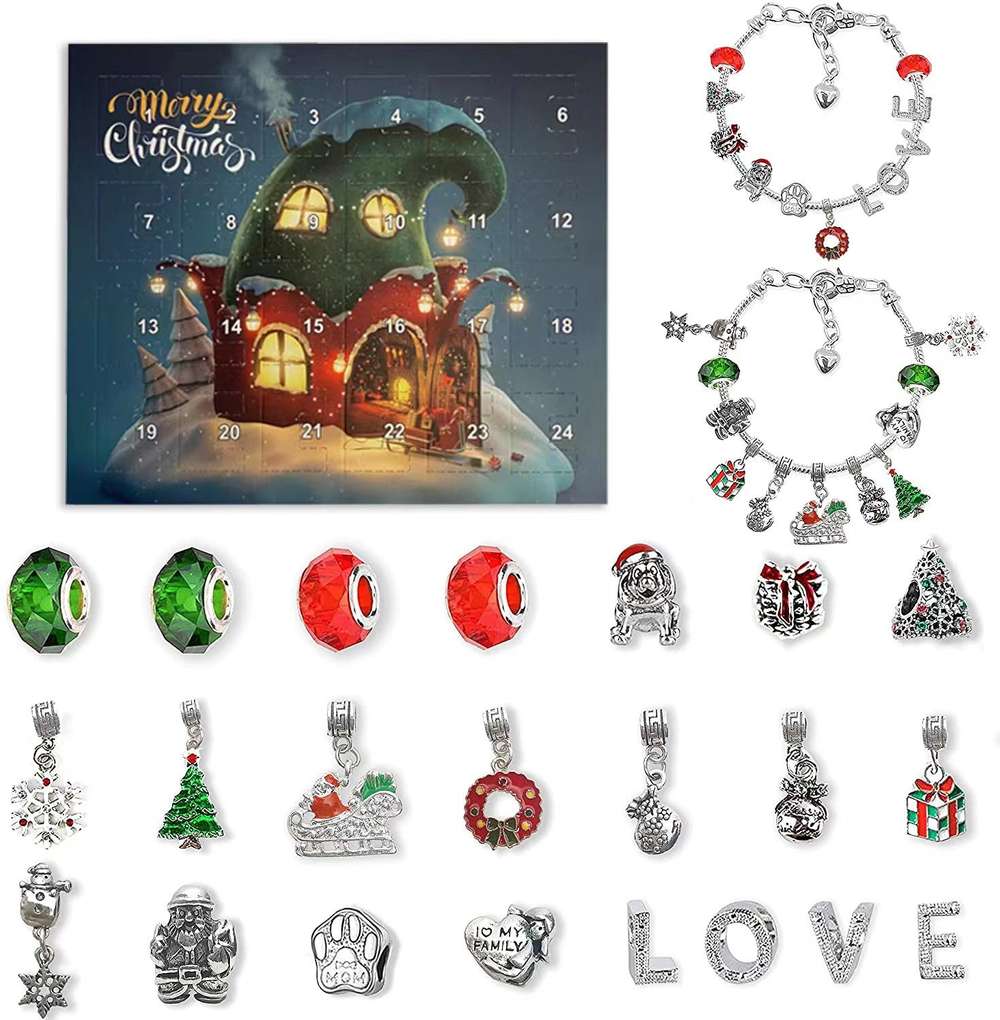 Christmas Advent 24 Countdown Calendar Gift Box Bracelet Set - Minihomy