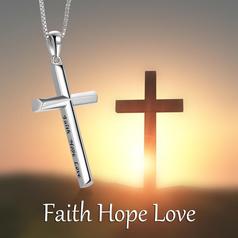 Sterling Silver Religious Engraved Faith Hope Love Cross Pendant Necklace Jewelry Gifts