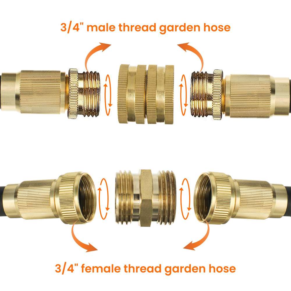 MATCC Garden Hose Adapter Hose End Caps 3/4 Inch GHT Brass Hose Connector Male to Male Female to Female Fittings 2 Kits 4 Pack Garden Hose Caps - Minihomy