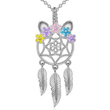 Unicorn Dream Catcher Feather Necklace Gifts for Girls Women Sterling Silver