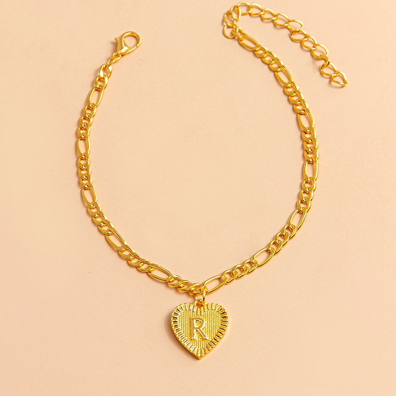 Initial Letter Anklet Gold Color Heart Pendant Foot Bracelets Women - Minihomy