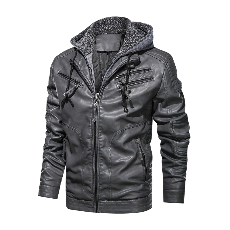 Biker Hooded Men Faux Leather Jackets - Minihomy