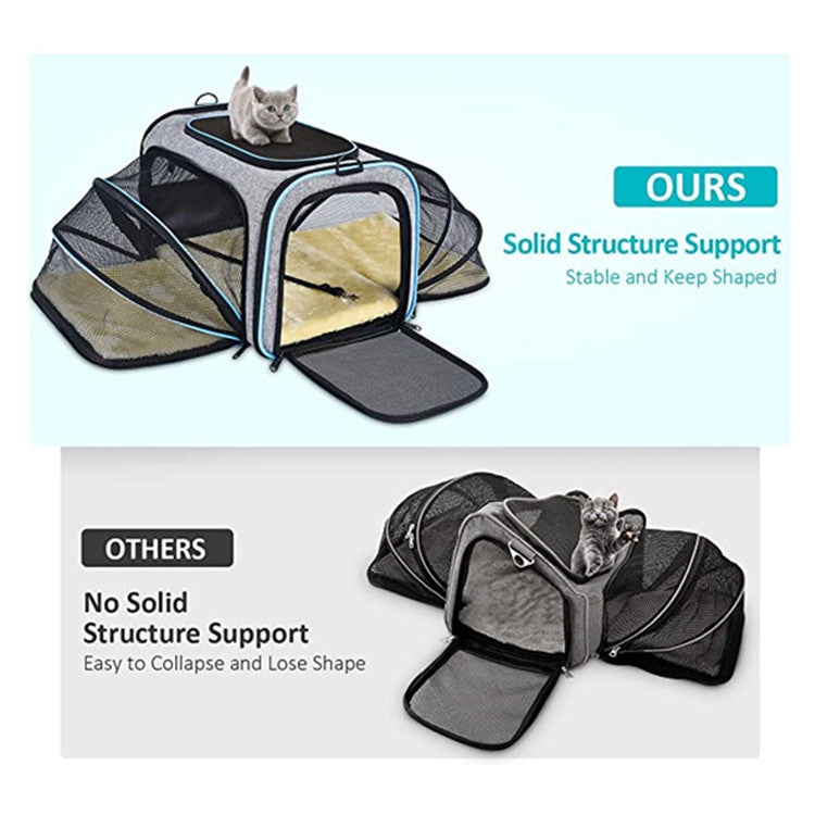 Carrier For Cat Pet Airline Approved Expandable Foldable Soft Dog Carrier Opened Doors Reflective Tapes Cat Travel Bag - Minihomy