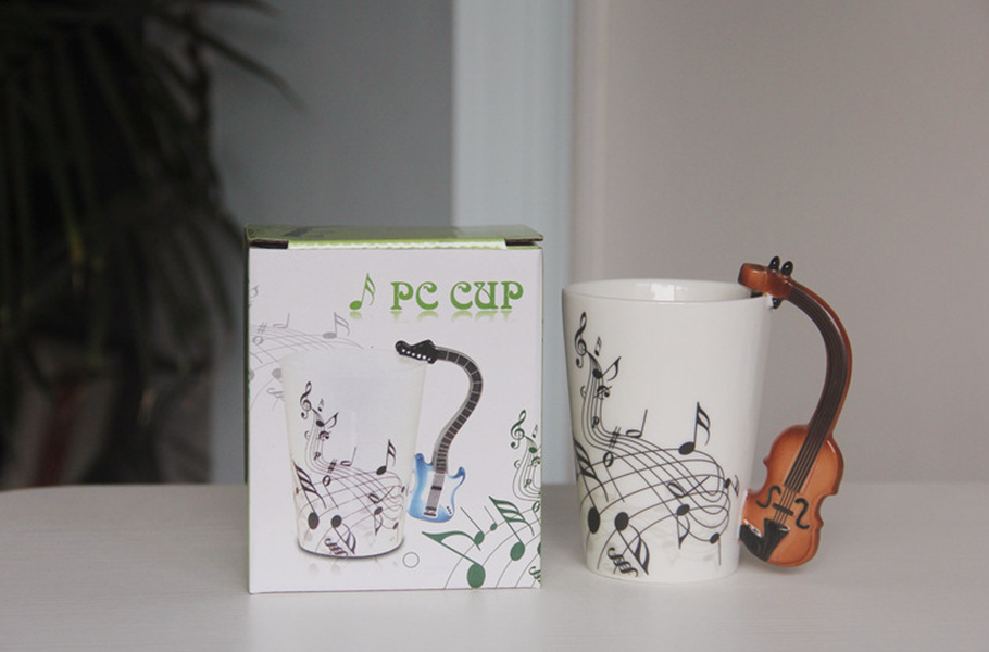 Creative Music Violin Style Guitar Ceramic Mug Coffee Tea Milk Stave Cups With Handle Coffee Mug Novelty Gifts - Minihomy