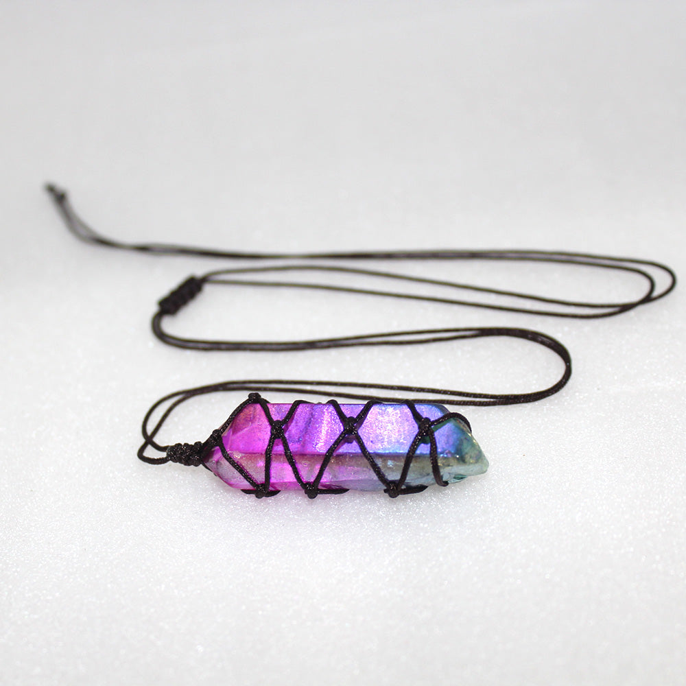 White Crystal Single Crystal Electroplating Double Color Net Pocket Necklace - Minihomy