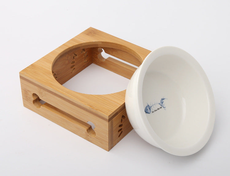 Elevated Cat Dog Bowls with Wooden Stand - Minihomy