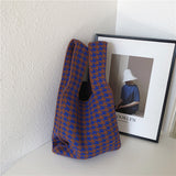 Stylish Checkerboard Wool Knit Woven One-Shoulder Armpit Bag