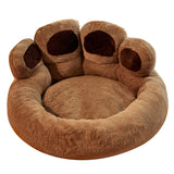 Cozy Bear Paw Pet Bed - Long Plush Round Cat and Dog Mat for Deep, Warm Sleep